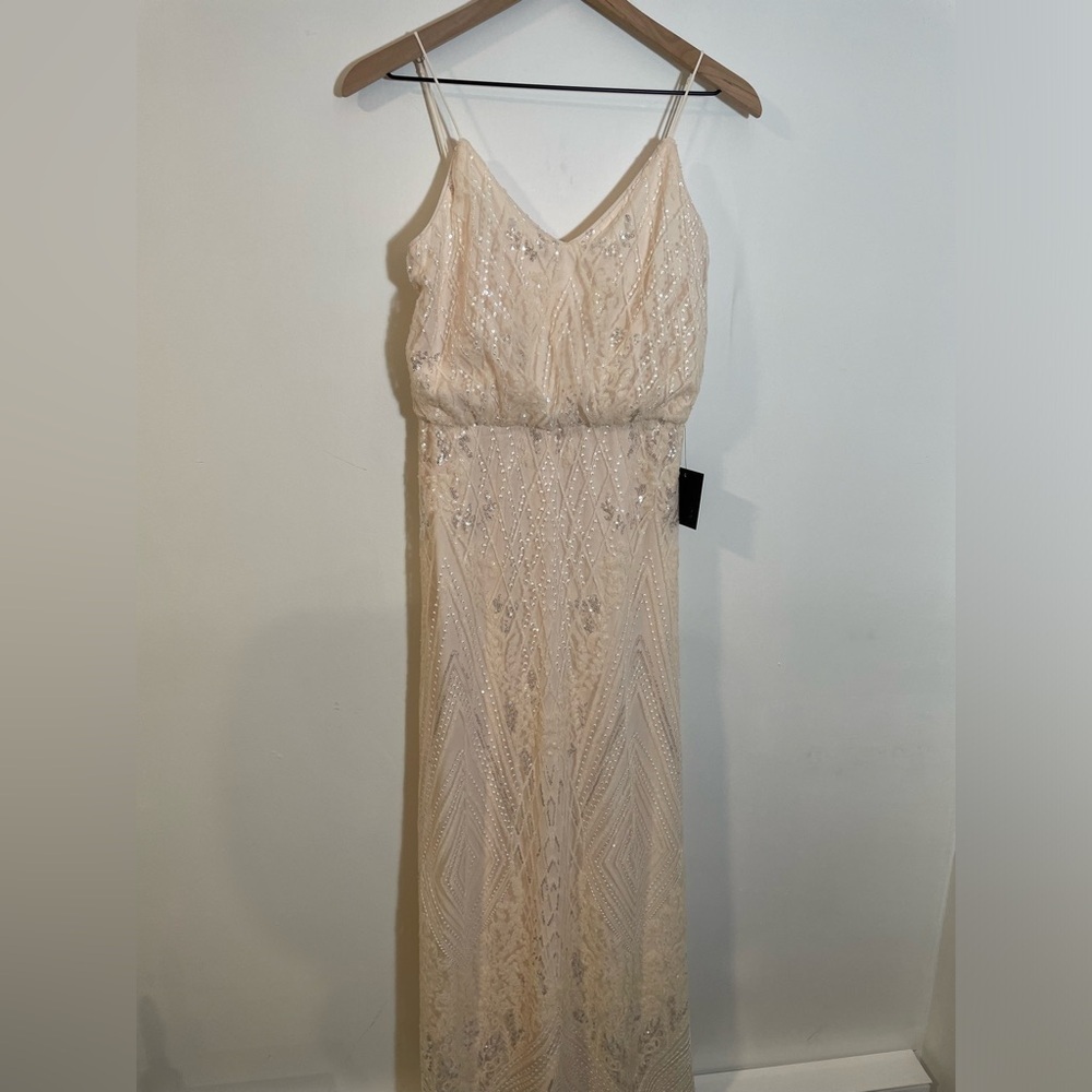NWT Soieblu Stunning Champaign Blush Sequin Maxi Dress Sz Small Formal Occasion